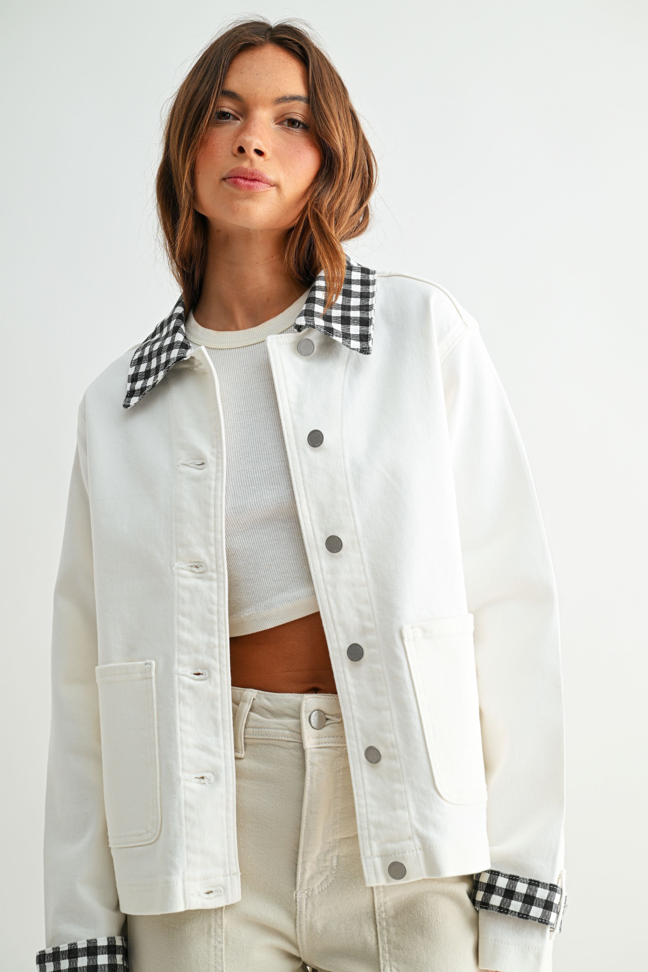 Cici Checker Collared Jacket-2