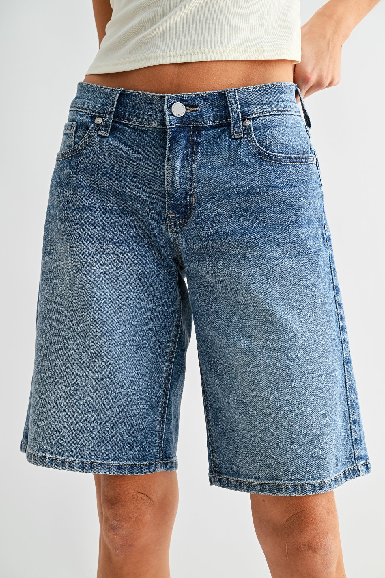 Elina Low Rise Classic Jort | Women's Long Denim Shorts – JBD Label