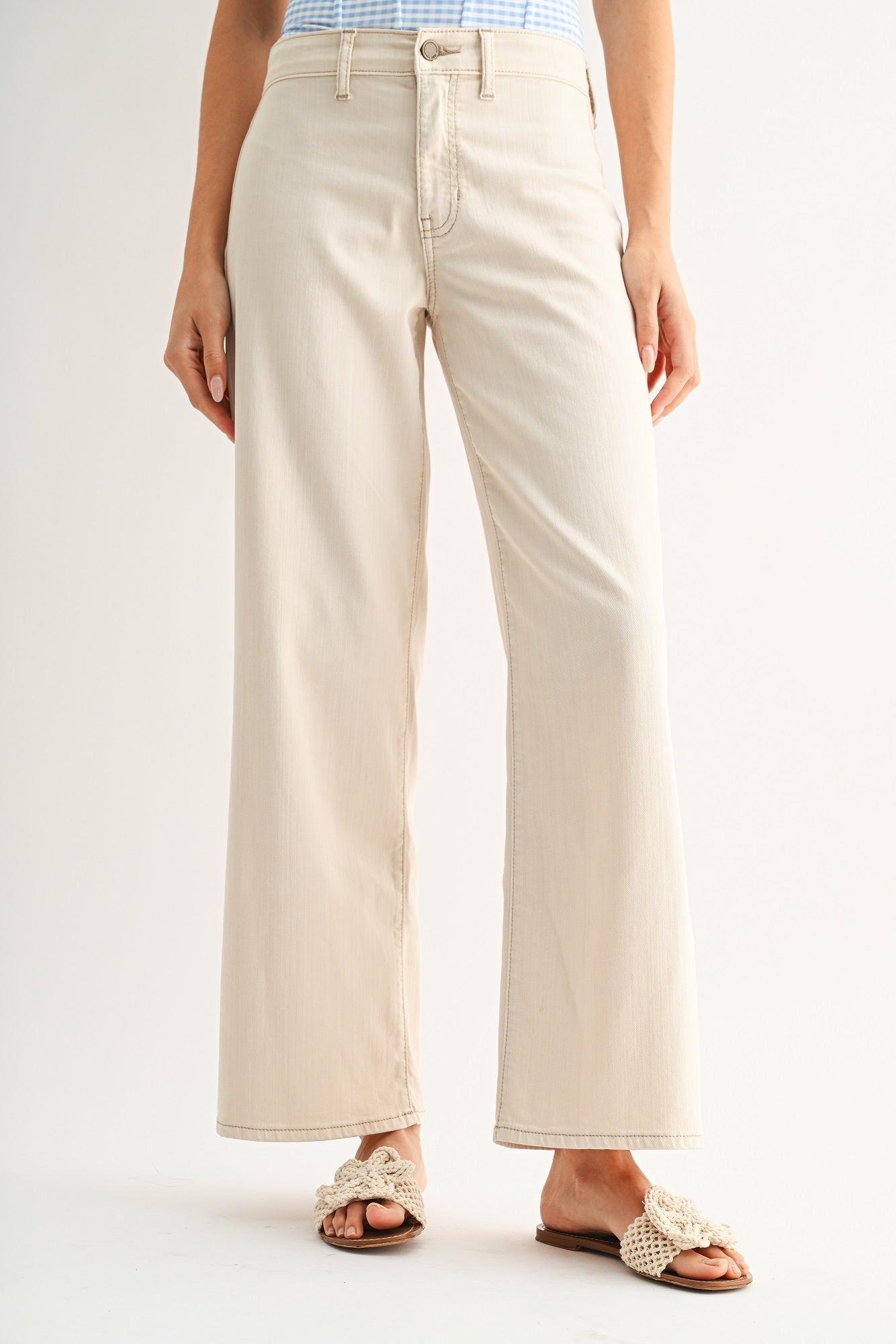 Clara Mid Rise Stretch Twill Trouser | Women's Wide Leg Trousers
