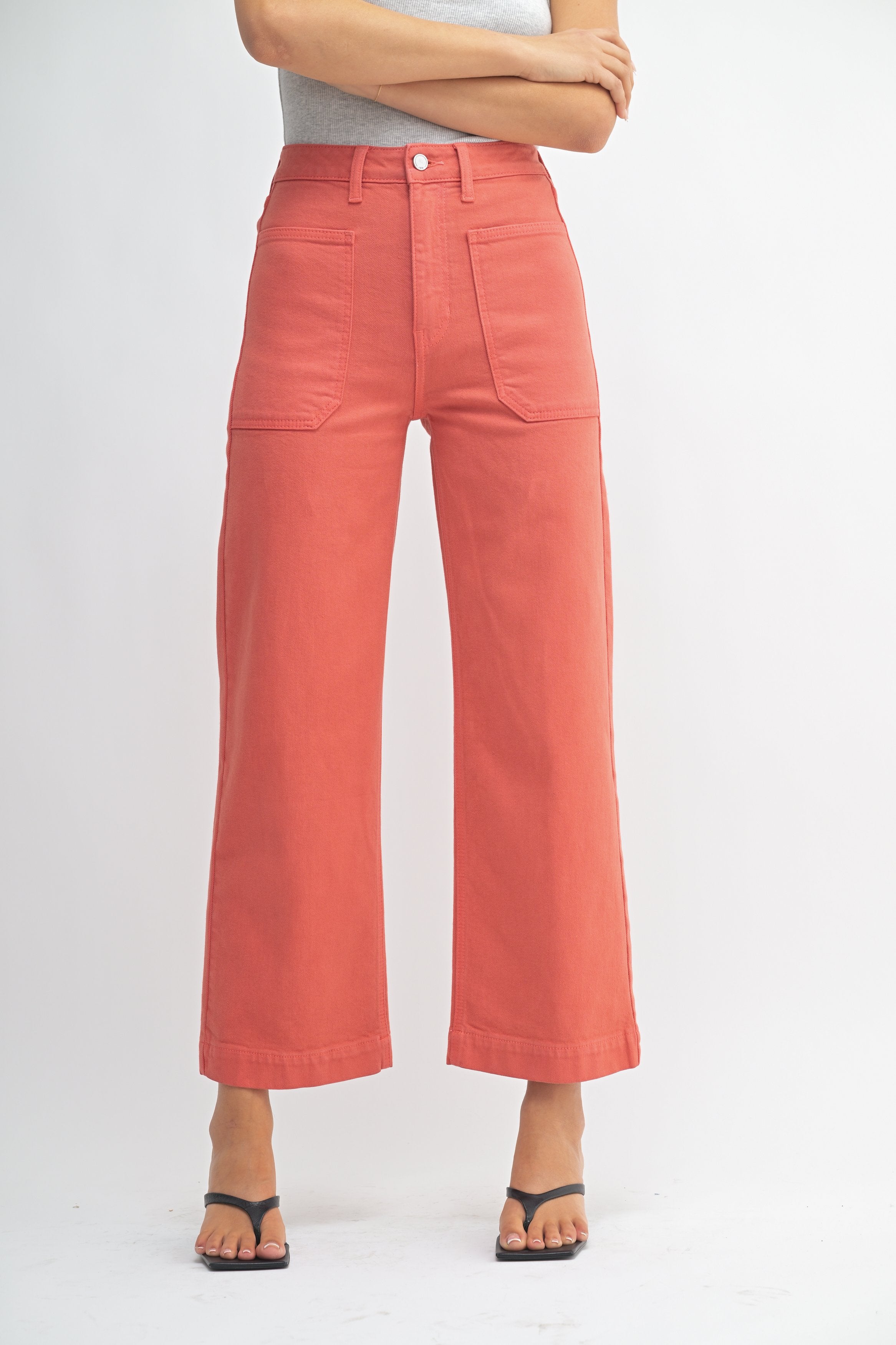 Woman modeling denim.