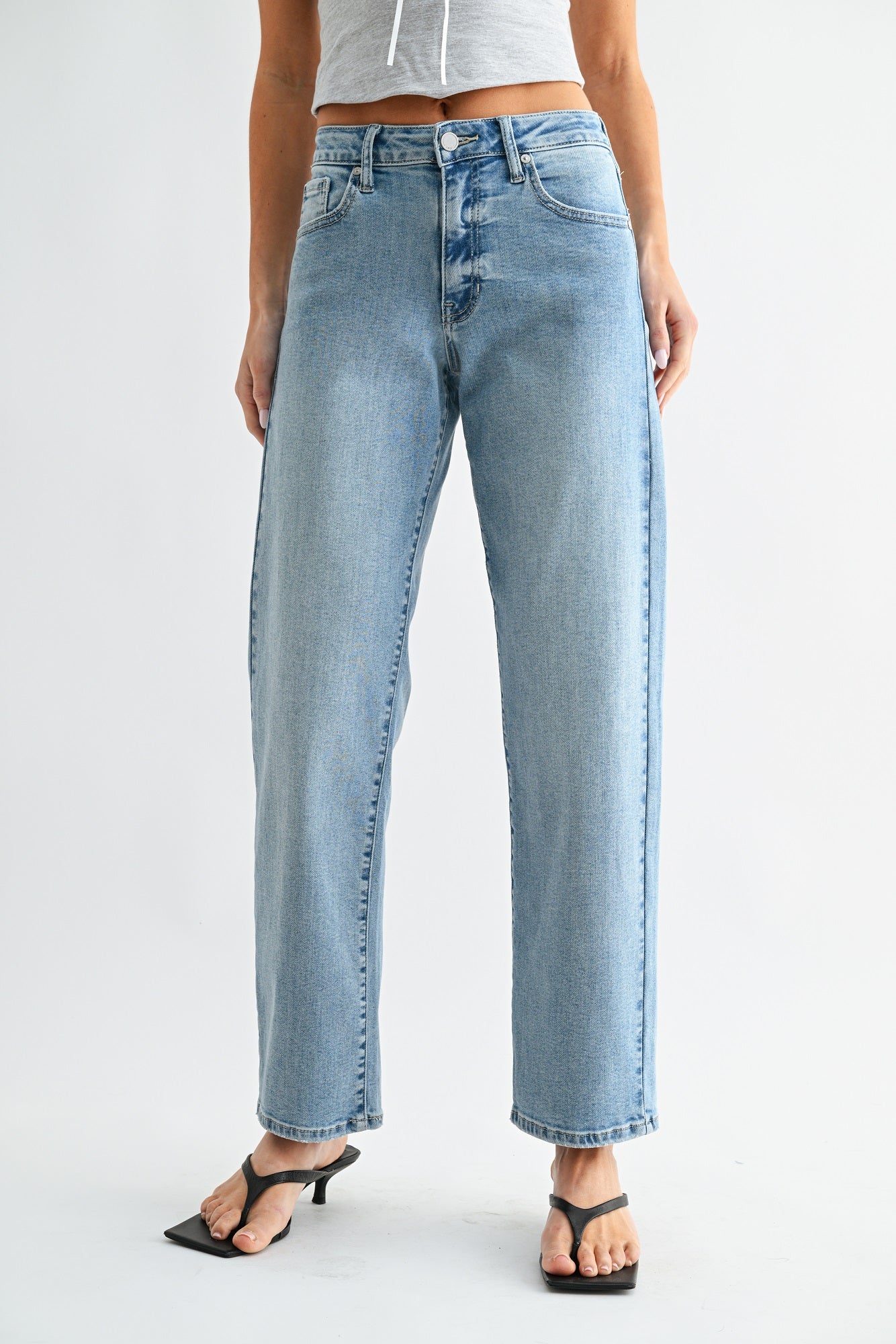 Jana Mid Rise Bowed Straight Leg Jean | Women's Stretch Denim