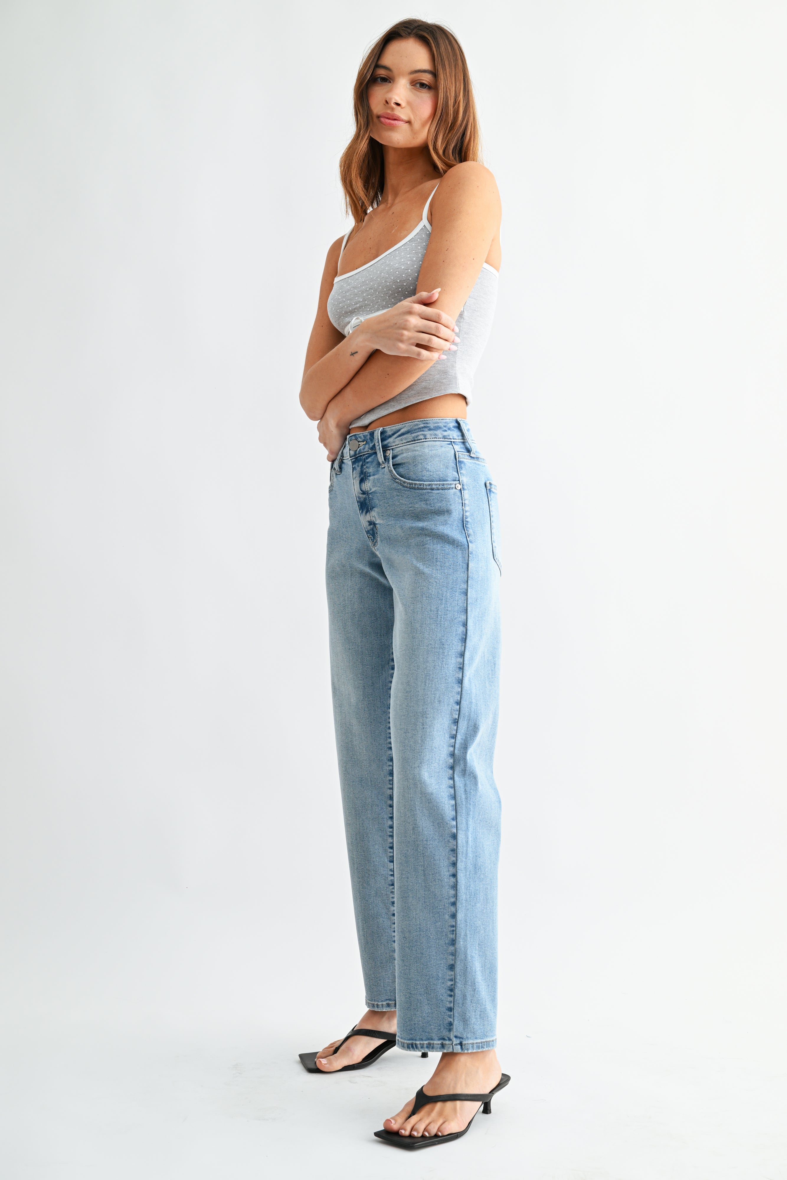 Jana Mid Rise Bowed Straight Leg Jean | Women's Stretch Denim