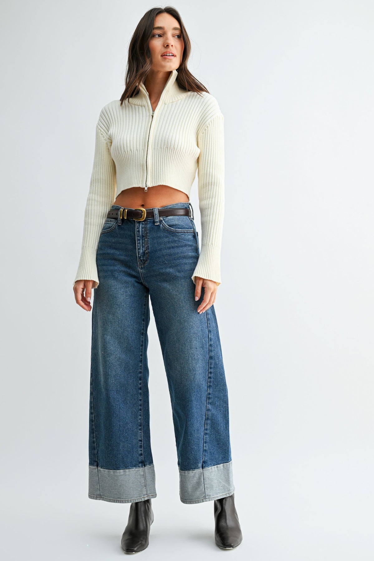 Onyx Two-Toned Hem Seamed Slim Wide