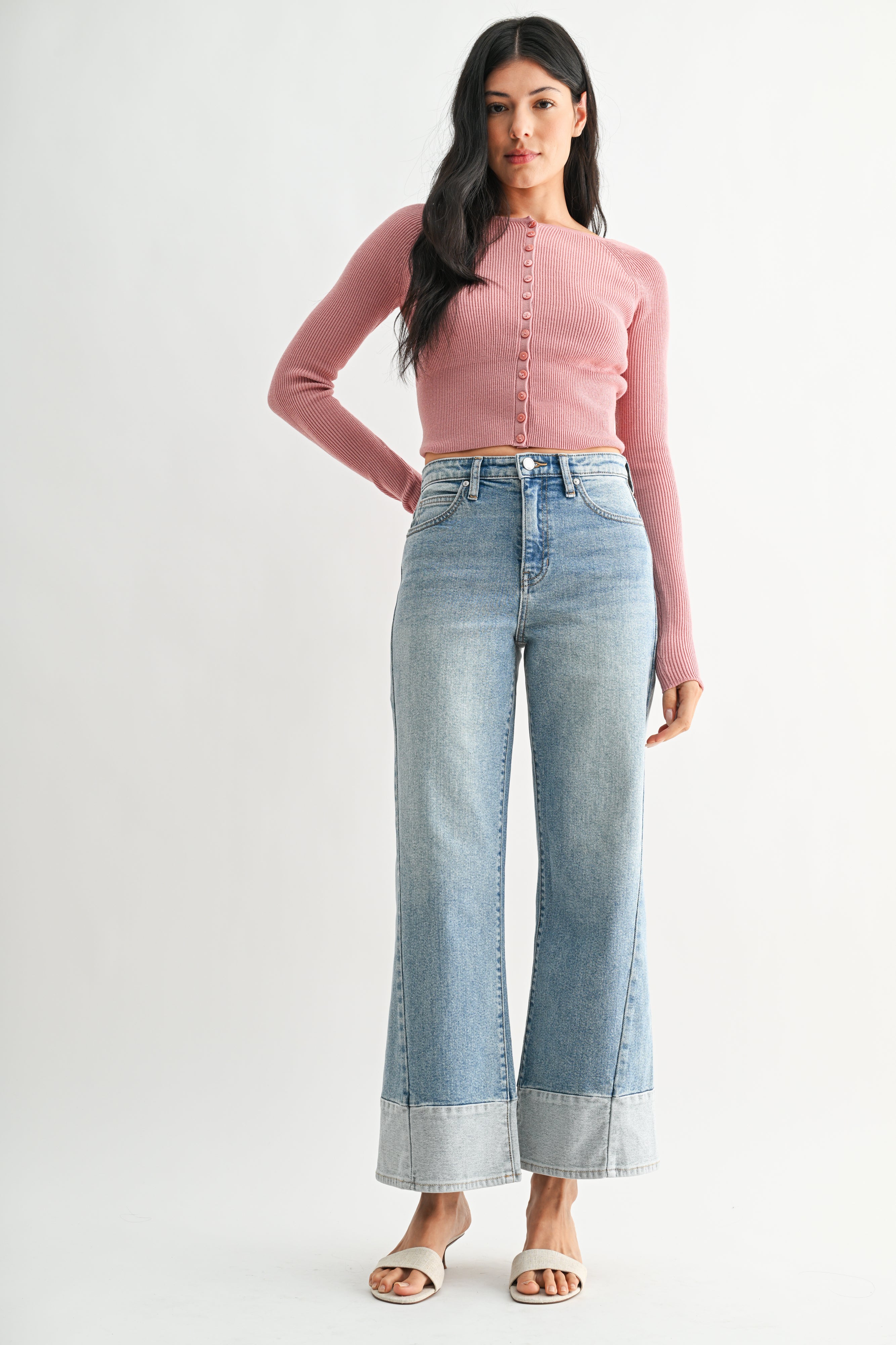 Onyx Two-Toned Hem Seamed Slim Wide