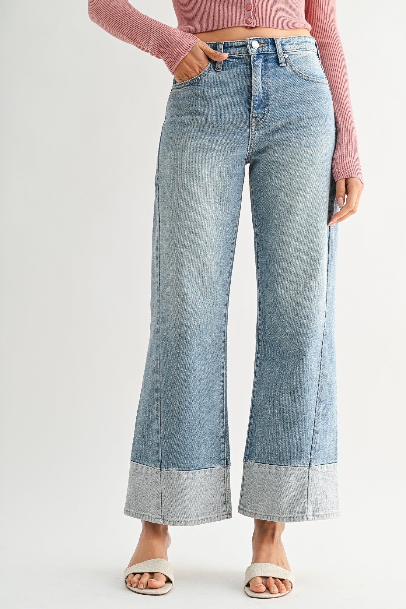 Onyx Two-Toned Hem Seamed Slim Wide-4