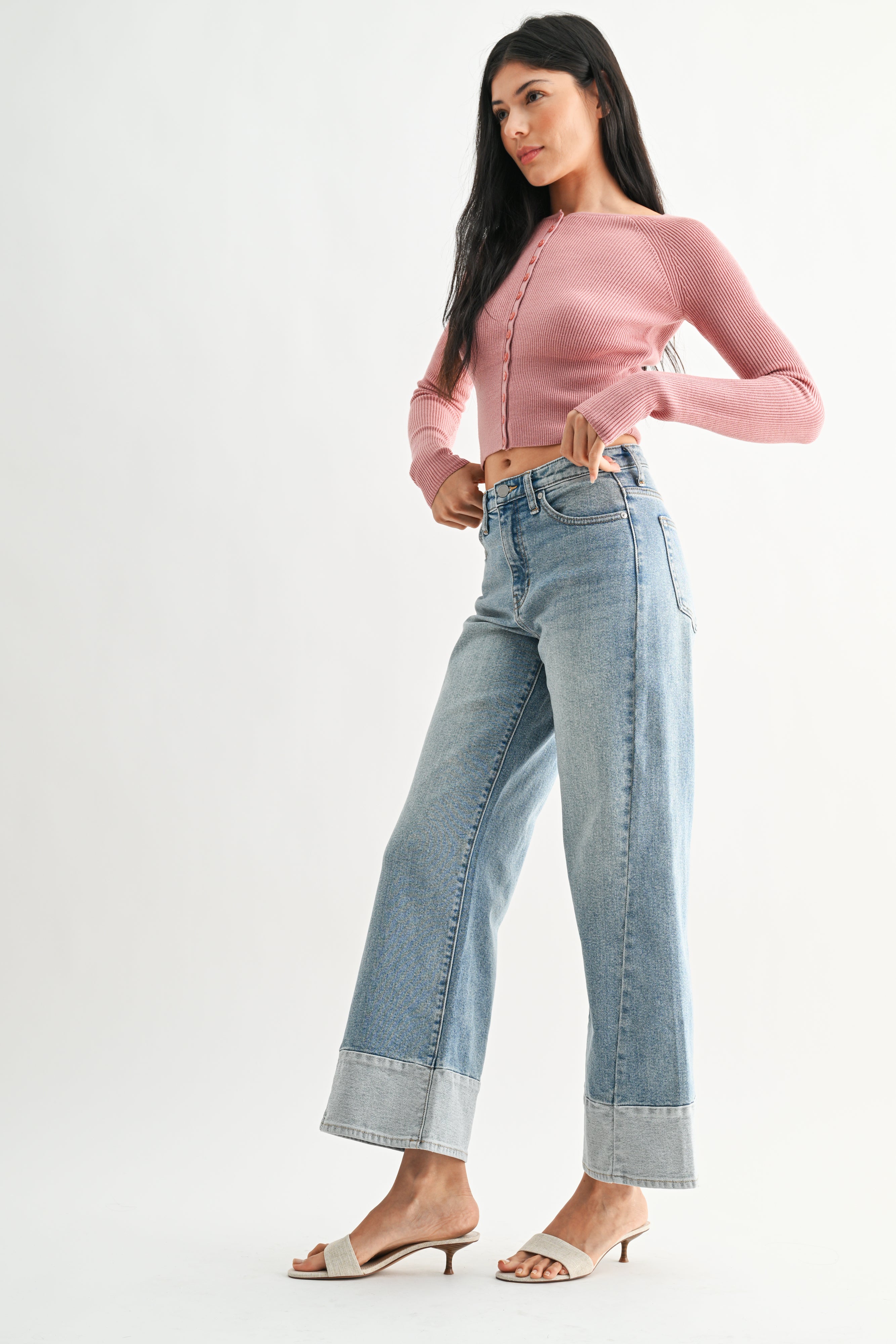 Onyx Two-Toned Hem Seamed Slim Wide-2