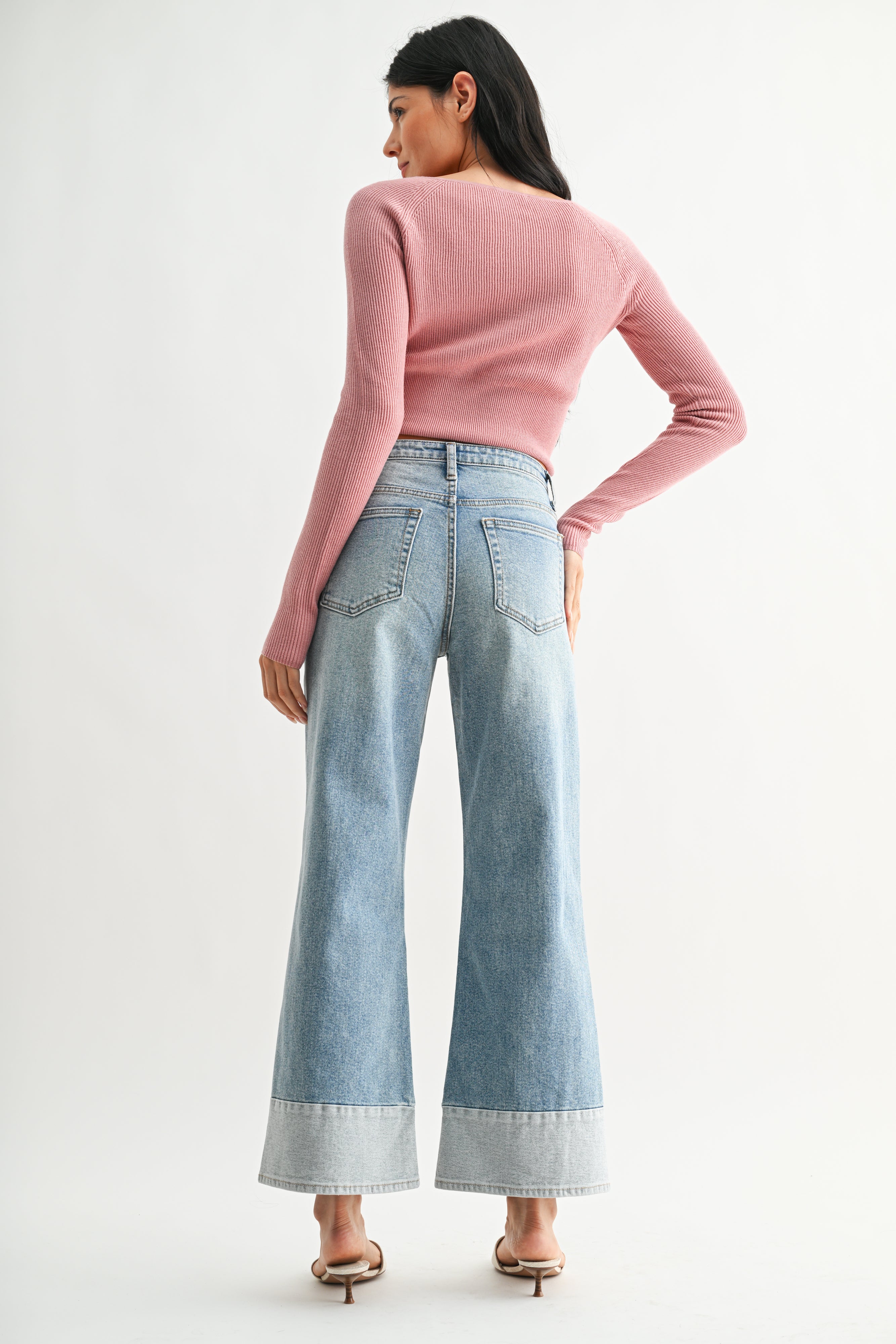 Onyx Two-Toned Hem Seamed Slim Wide-3