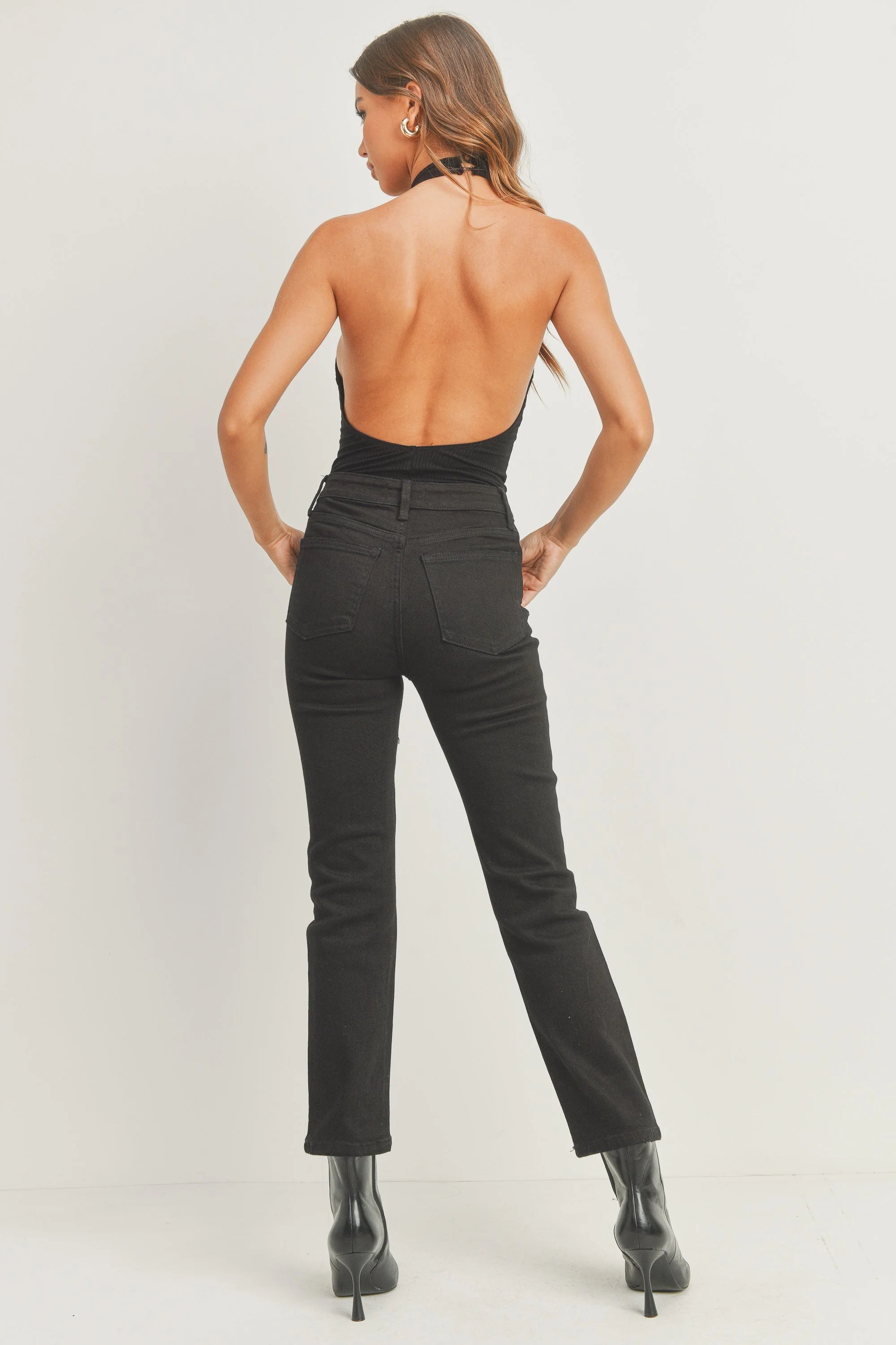 Woman modeling denim.